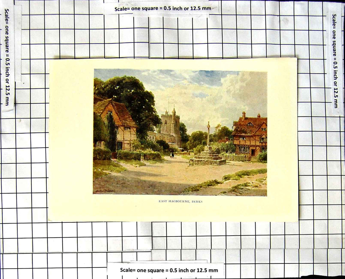 Original Old Vintage Print C1850-C1930 Colour View East Hagbourne Berks 19th