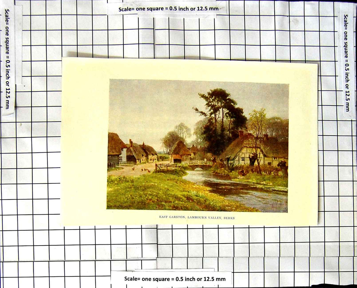 Original Old Vintage Print C1850-C1930 Colour East Garston Lambourn Valley 19th