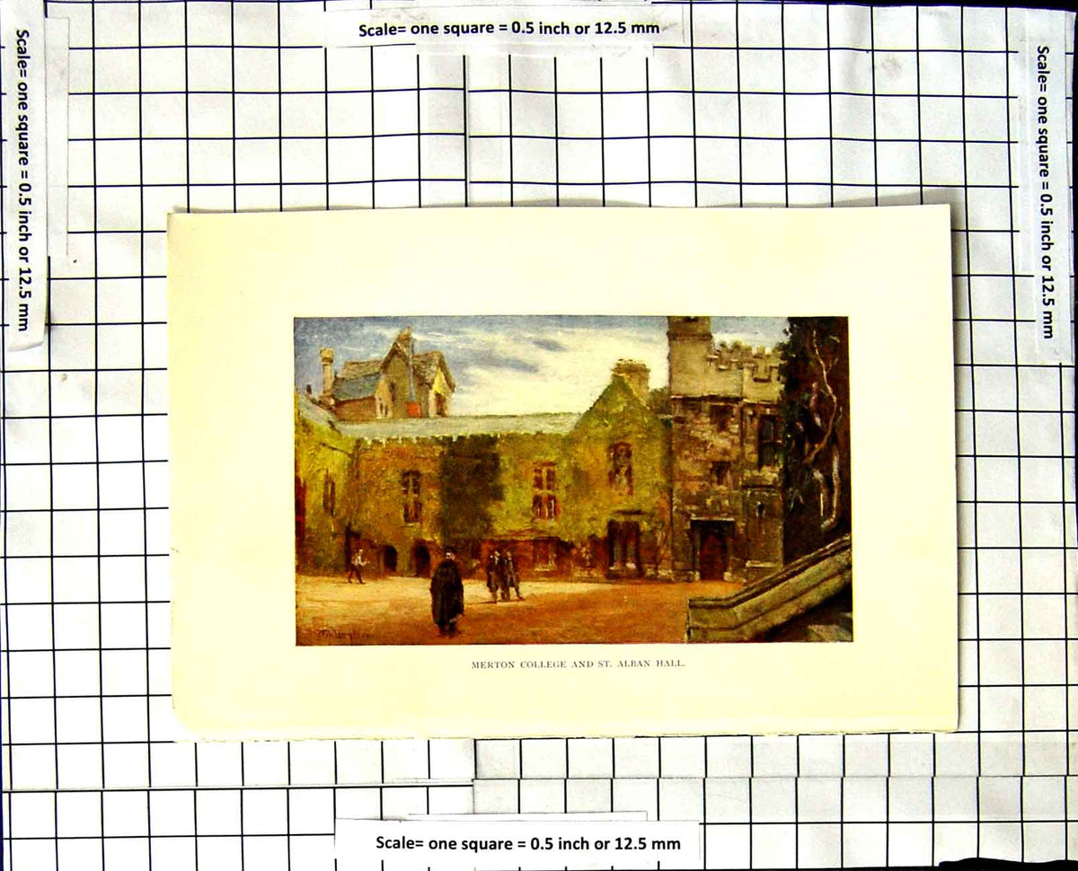 Original Old Vintage Print C1850-C1930 Colour Merton College St. Alban Hall