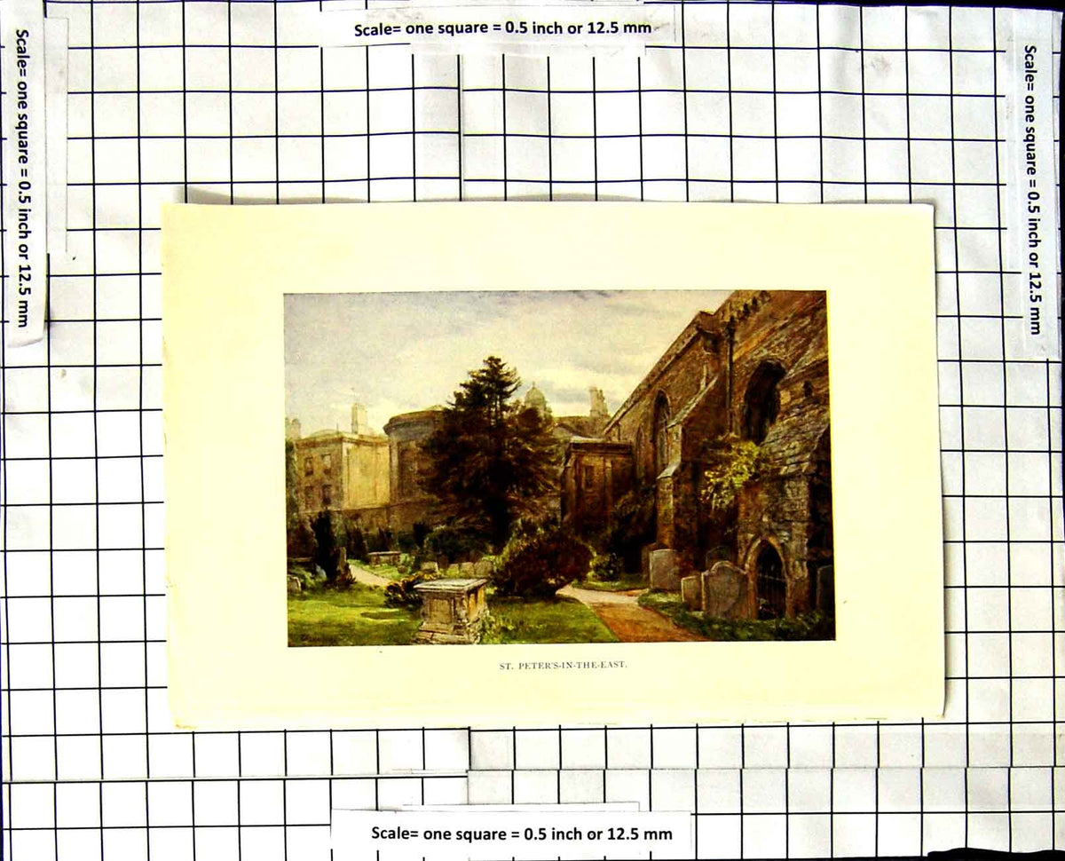 Original Old Vintage Print C1850-C1930 Colour St. Peter'S-In-The-East Church