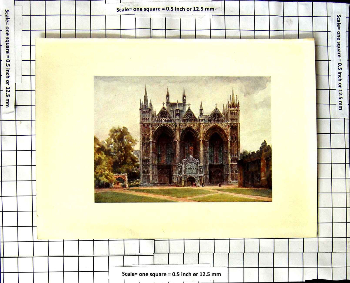 Original Old Vintage Print C1850-C1930 Colour Architecture Cathedral Victorian