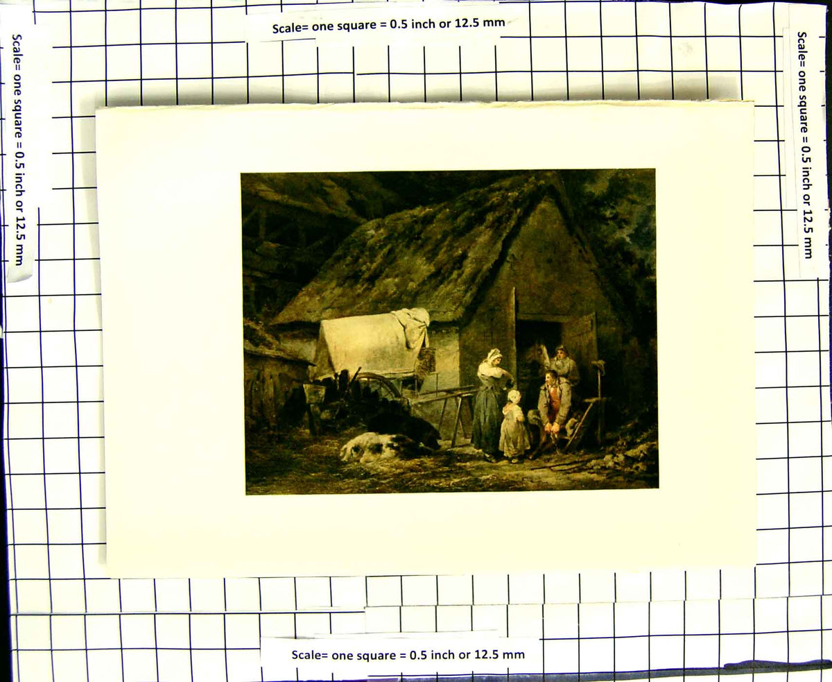 Original Old Antique Print C1907 Colour Plate Morland Higglers Market Animals