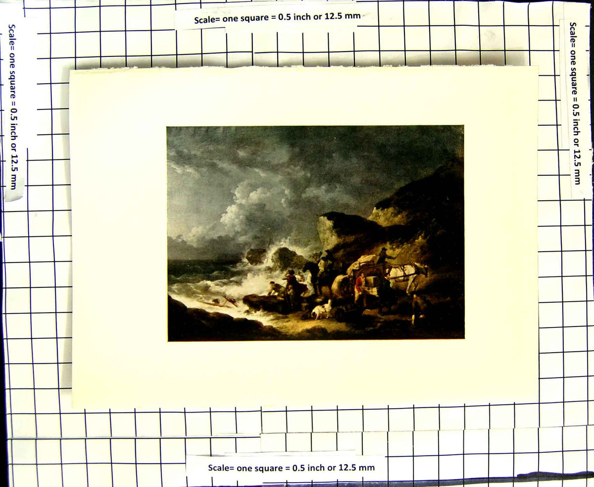 Original Old Antique Print C1907 Colour Plate Morland Wreckers Ship Wreck Beach