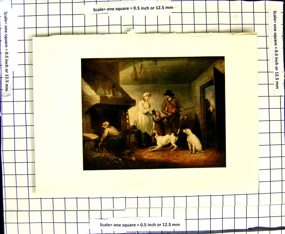 Original Old Antique Print C1907 Colour Plate Morland Family Home Man Gun Dogs