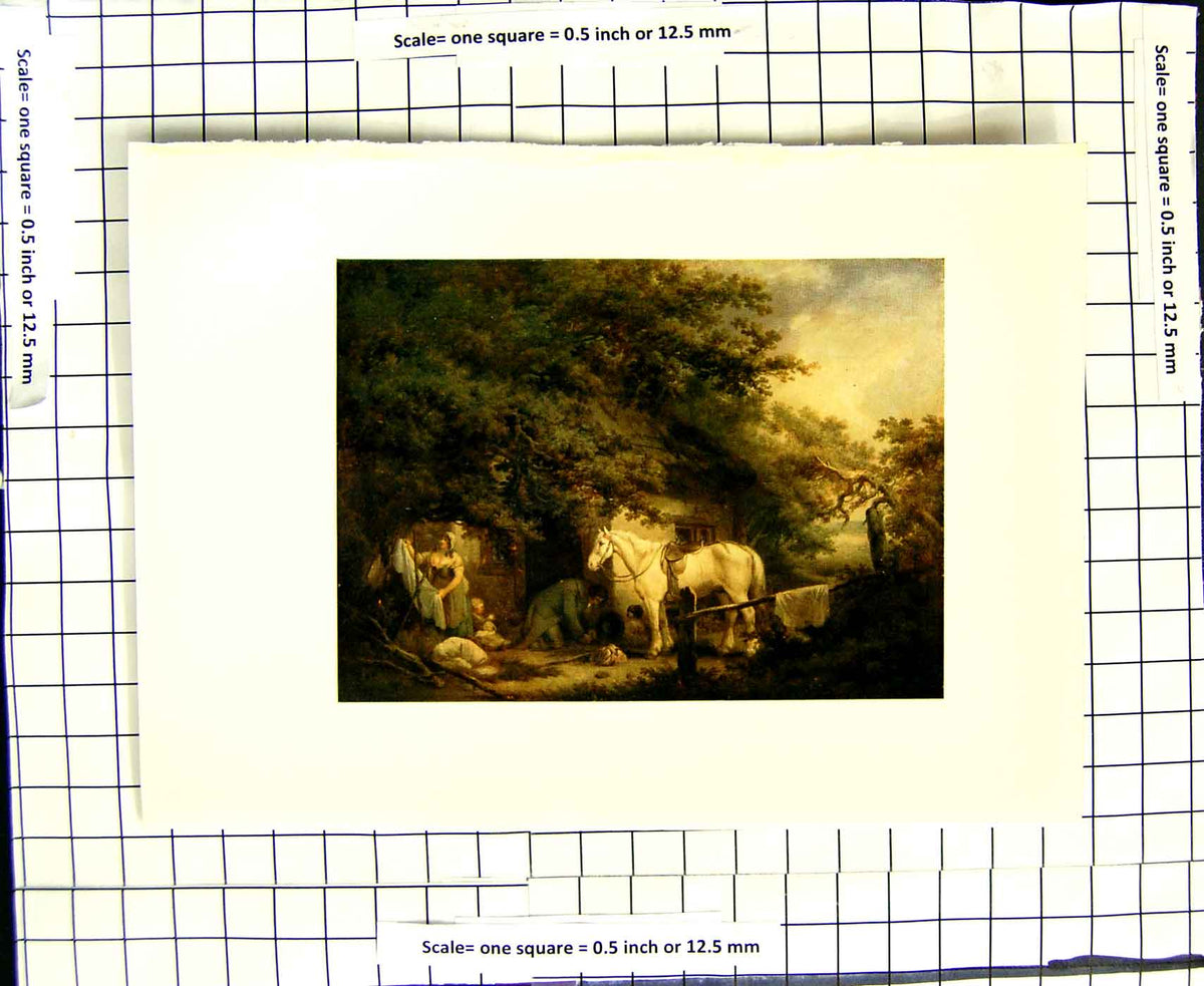 Old Antique Print C1907 Colour Plate Morland Family Scene Cottage Horse 20th