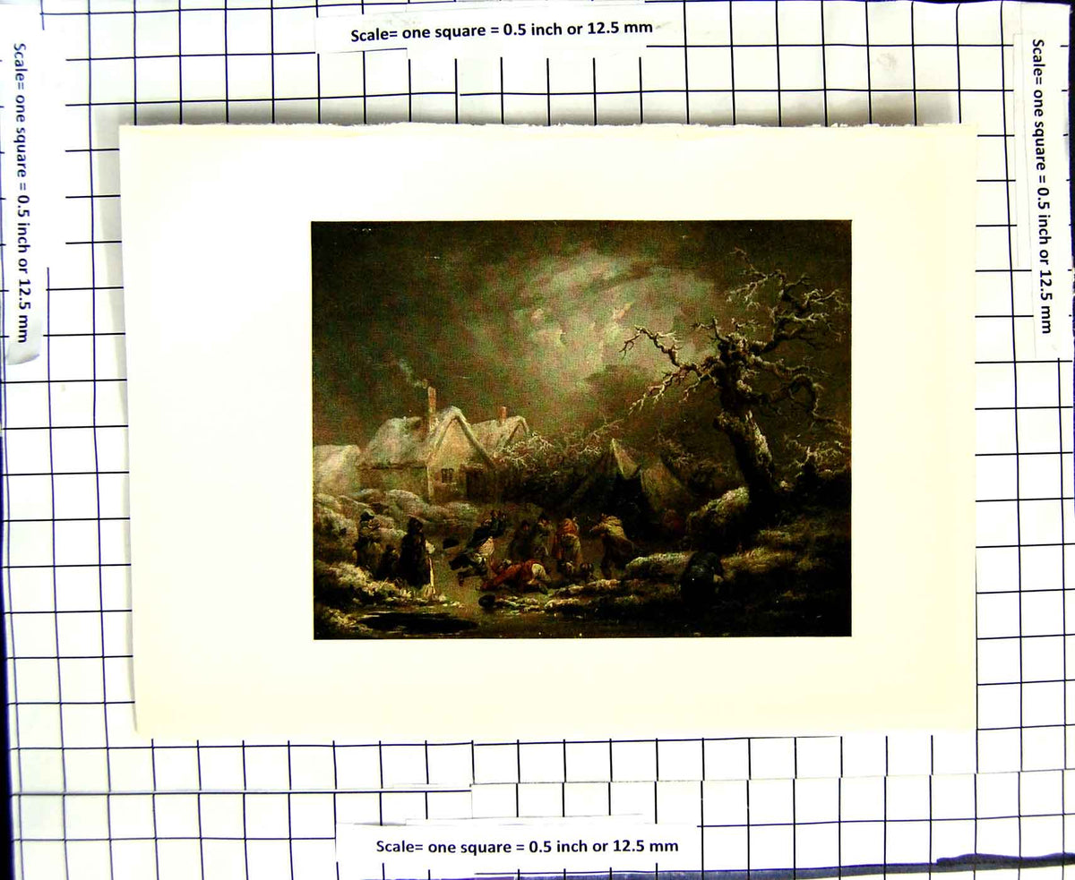 Original Old Antique Print C1907 Colour Plate Morland Winter Scene Ice Skating