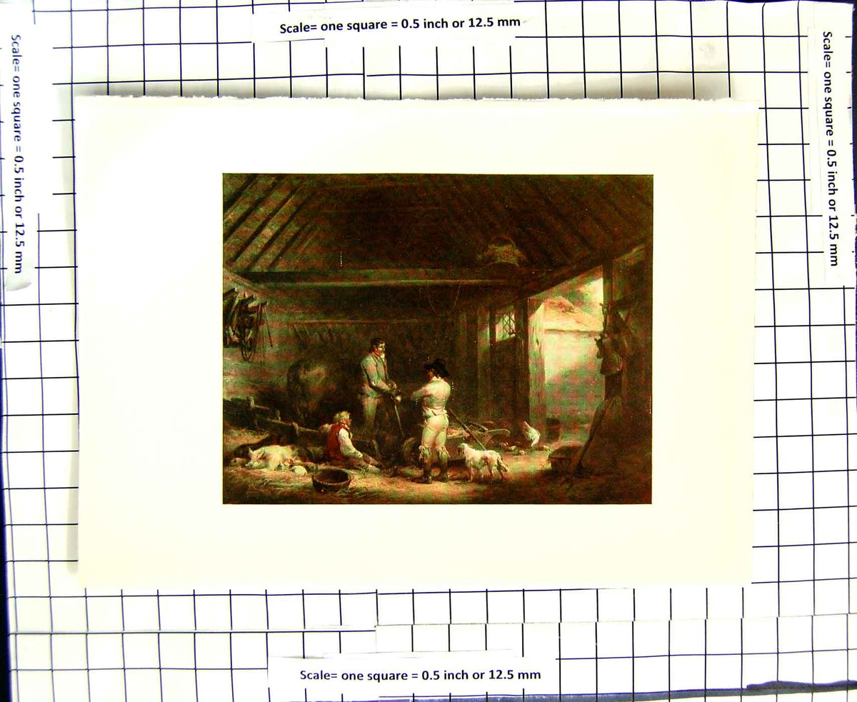 Old Antique Print C1907 Colour Plate Morland Post Boy Farm Barn Animals 20th