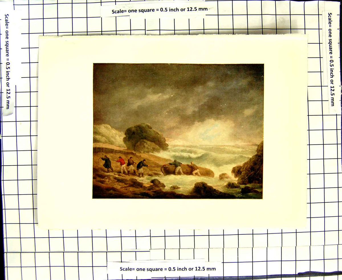 Original Old Antique Print C1907 Colour Plate Rocky Coast Scene Fisherman Sea