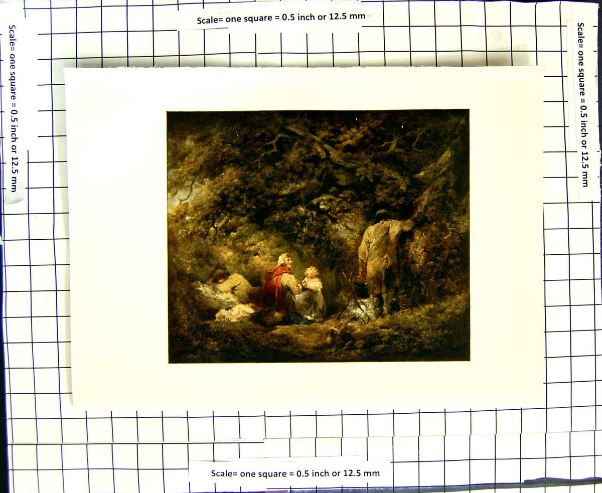 Original Old Antique Print C1907 Colour Plate Morland Gipsy Family Wood Scene