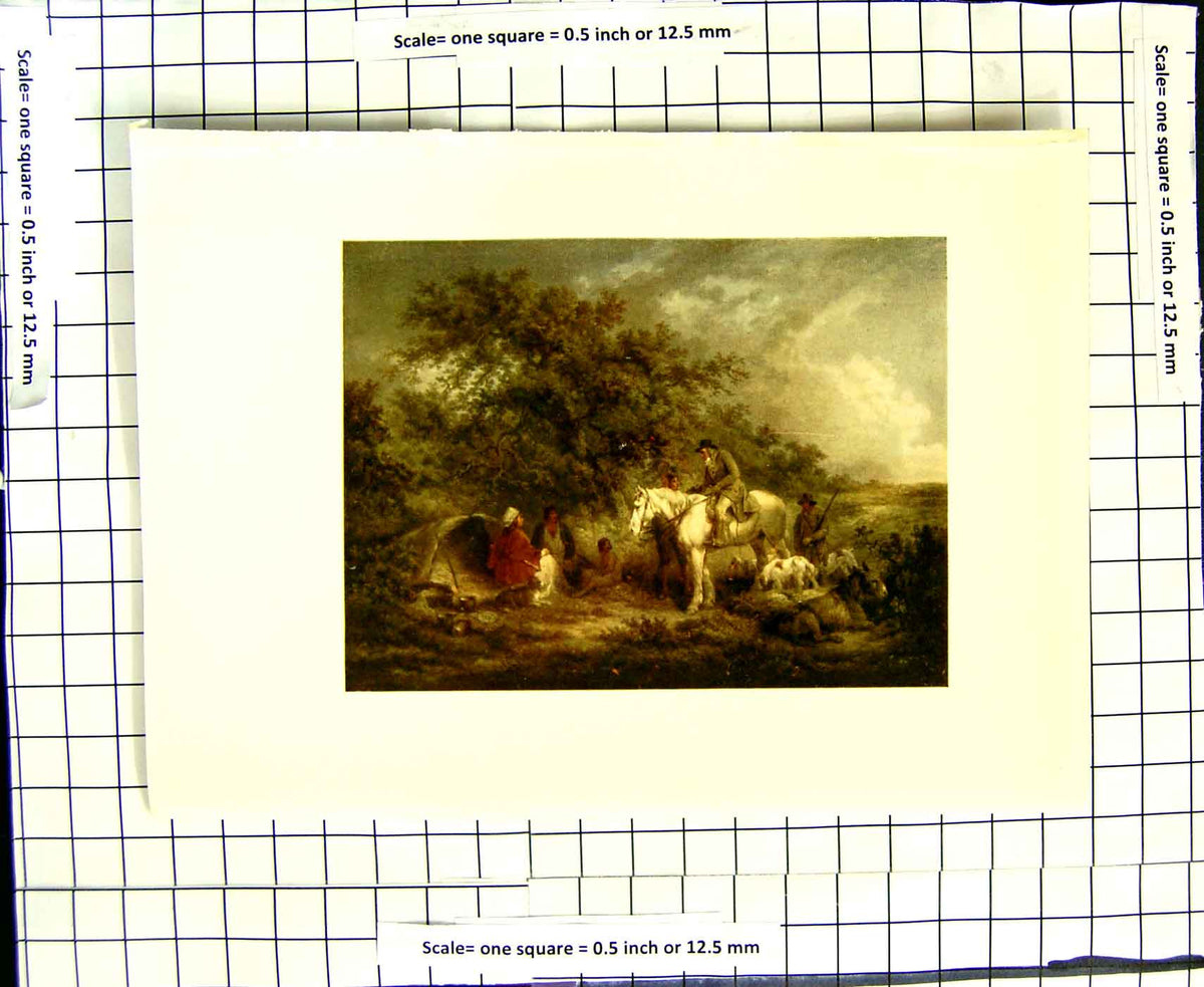 Original Old Antique Print C1907 Colour Plate Morland Camp Tent Sportsman Hunt
