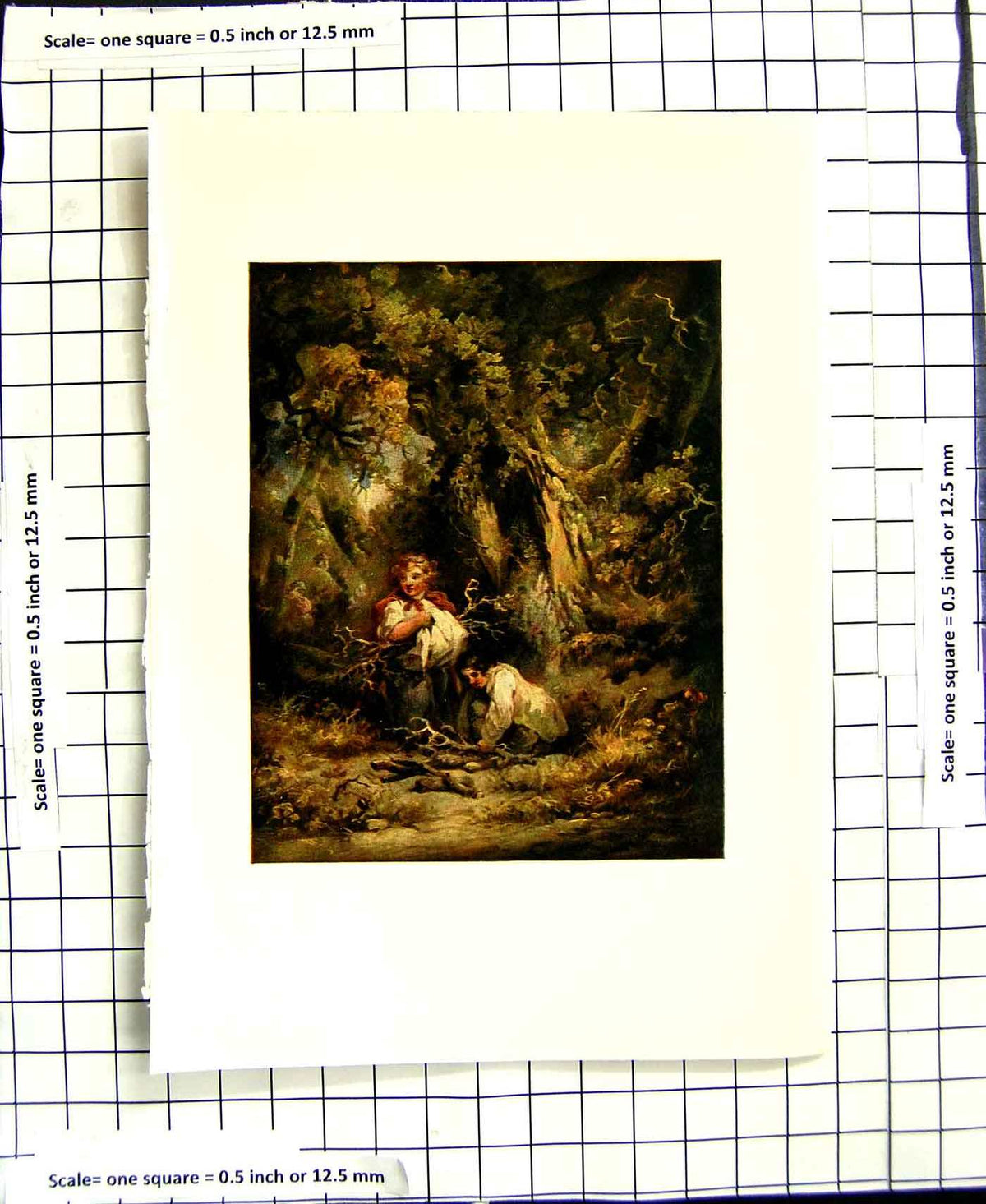 Original Old Antique Print C1907 Colour Plate Morland Children Gathering Sticks
