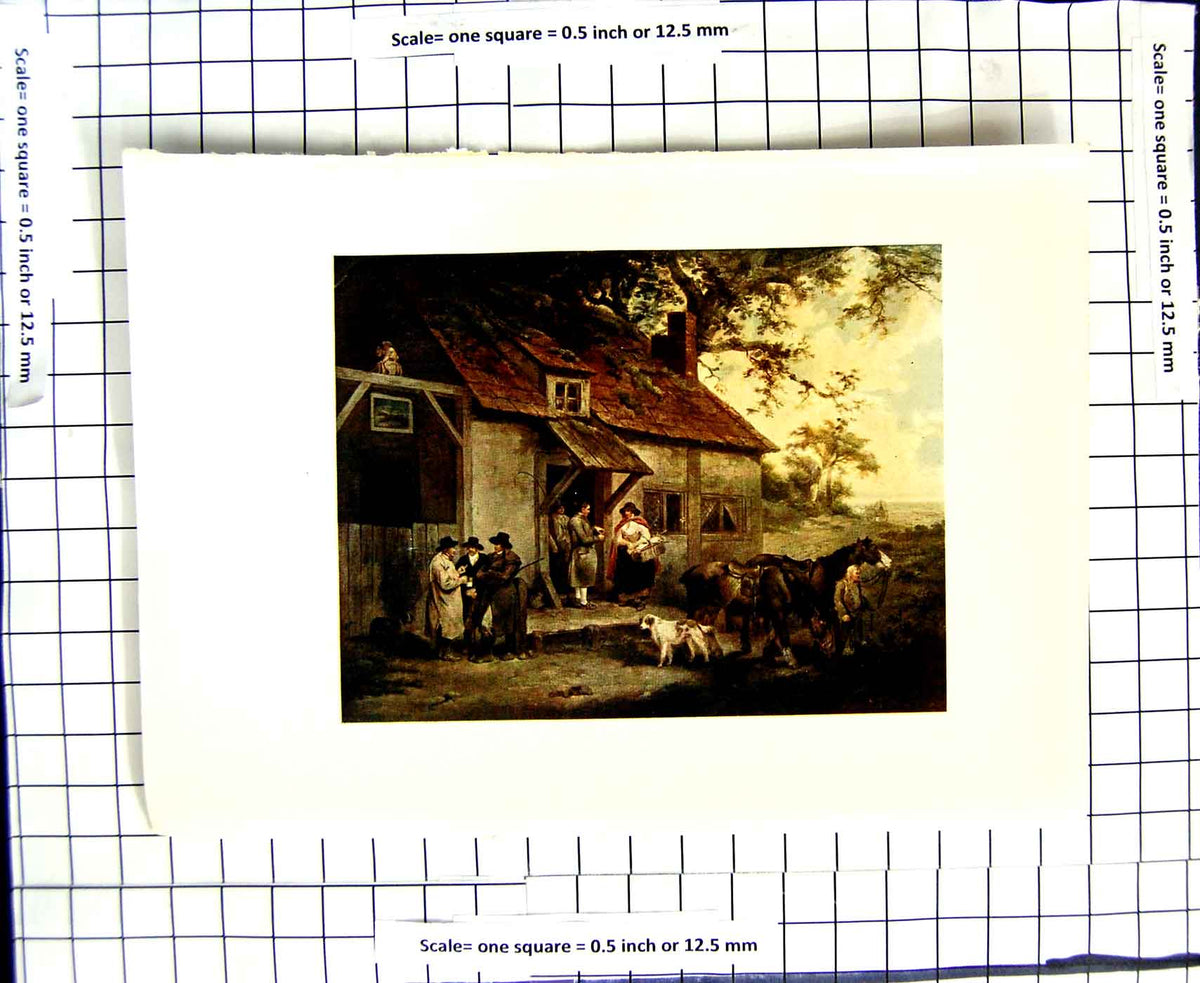 Old Antique Print C1907 Colour Plate Morland Fox Inn Public House Horse 20th