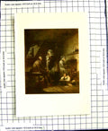 Original Old Antique Print C1907 Colour Plate Morland Family Home Dog Fireplace