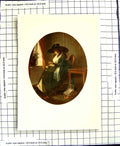 Original Old Antique Print C1907 Colour Plate Morland Lady Sewing Diligence