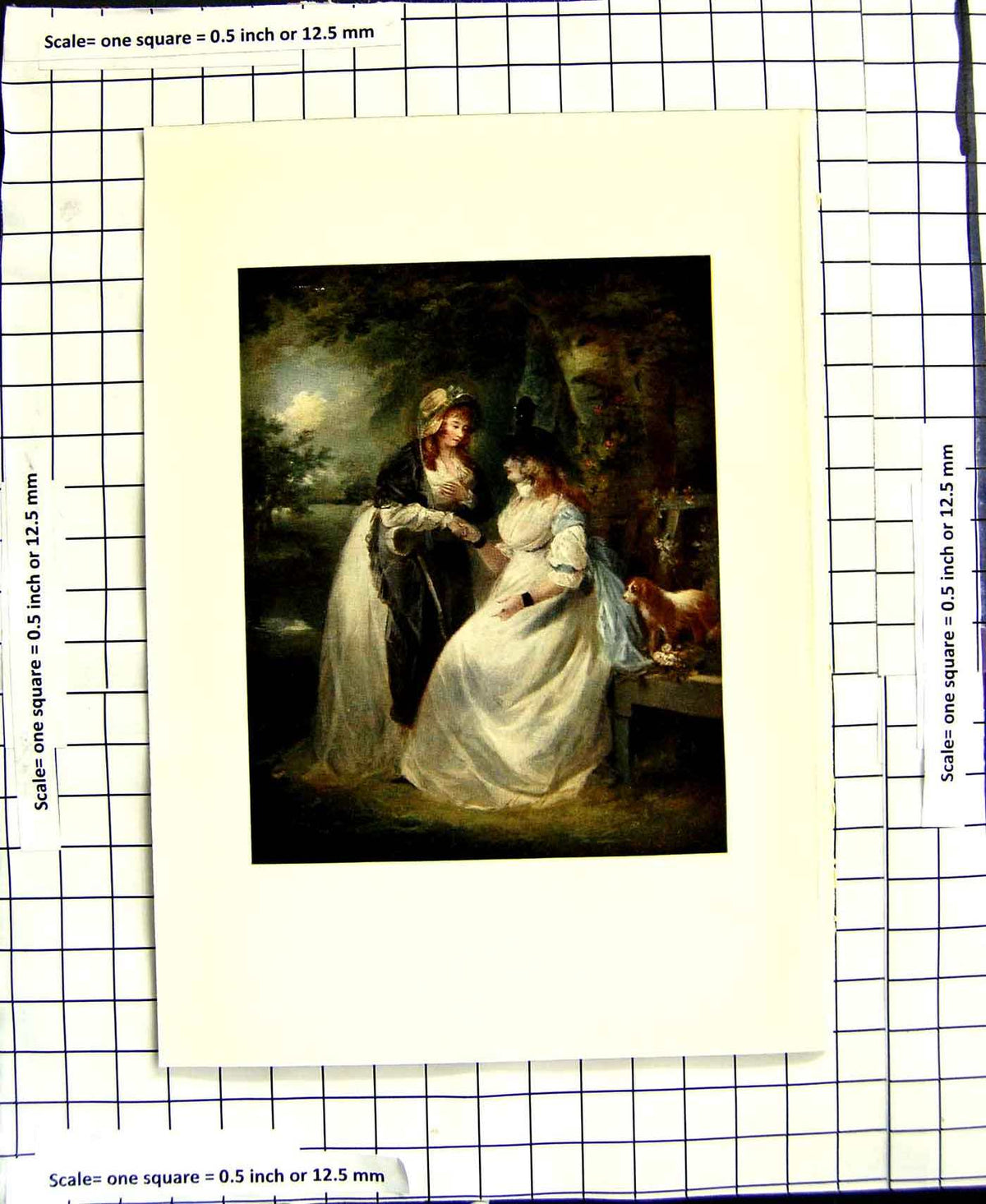 Original Old Antique Print C1907 Colour Plate Morland Ladies Women Garden Bench