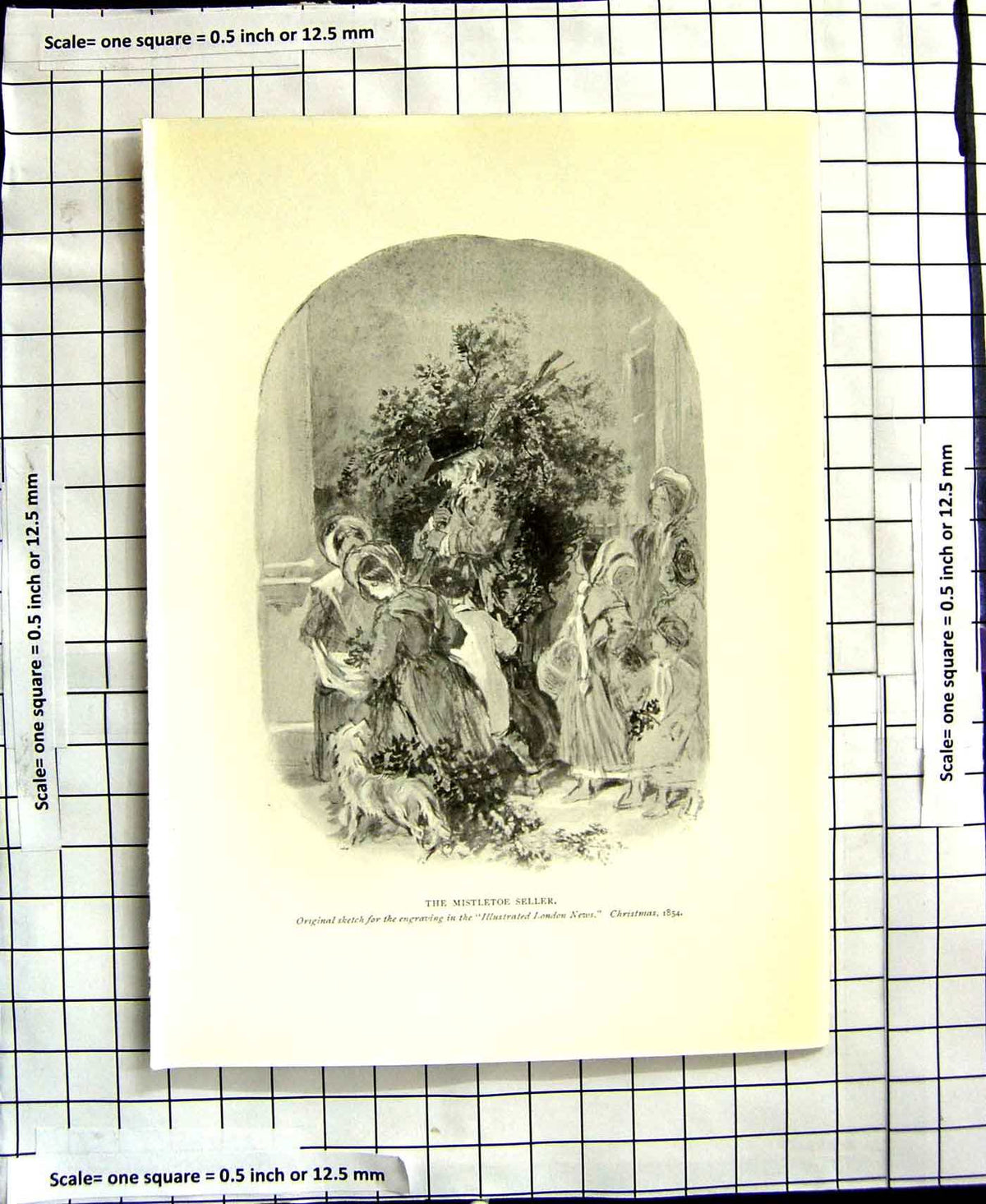 Original Old Antique Print C1906 Birket Foster Plate Mistletoe Seller Christmas