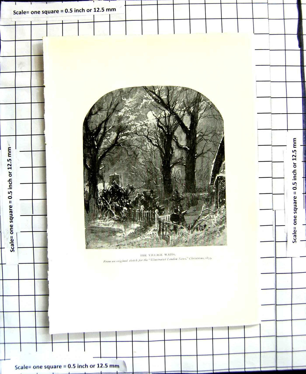 Original Old Antique Print C1906 Birket Foster Plate Village Scene Sketch Moon