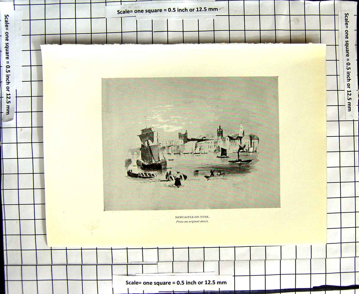 Original Old Antique Print C1906 Birket Foster Plate View Newcastle-On-Tyne