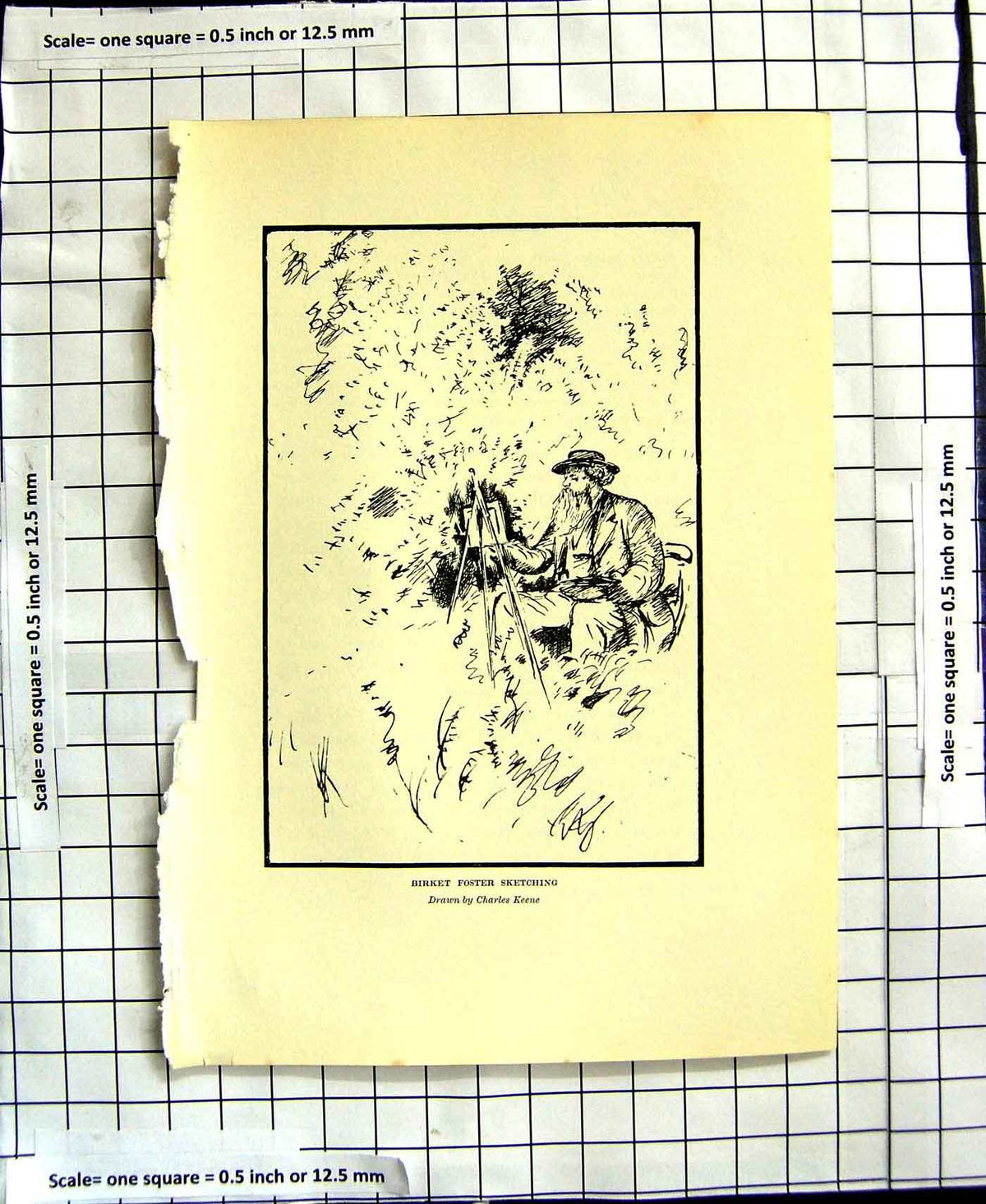 Old Antique Print C1906 Birket Foster Sketching Artist Black White Plate 20th