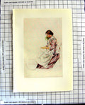 Original Old Antique Print C1907 Colour Plate Morland Woman Shelling Peas 20th