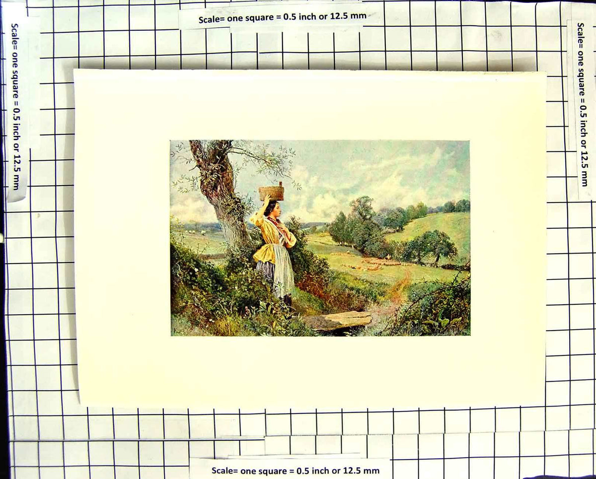 Old Antique Print C1907 Colour Plate Morland Milkmaid Bucket Trees Scene 20th