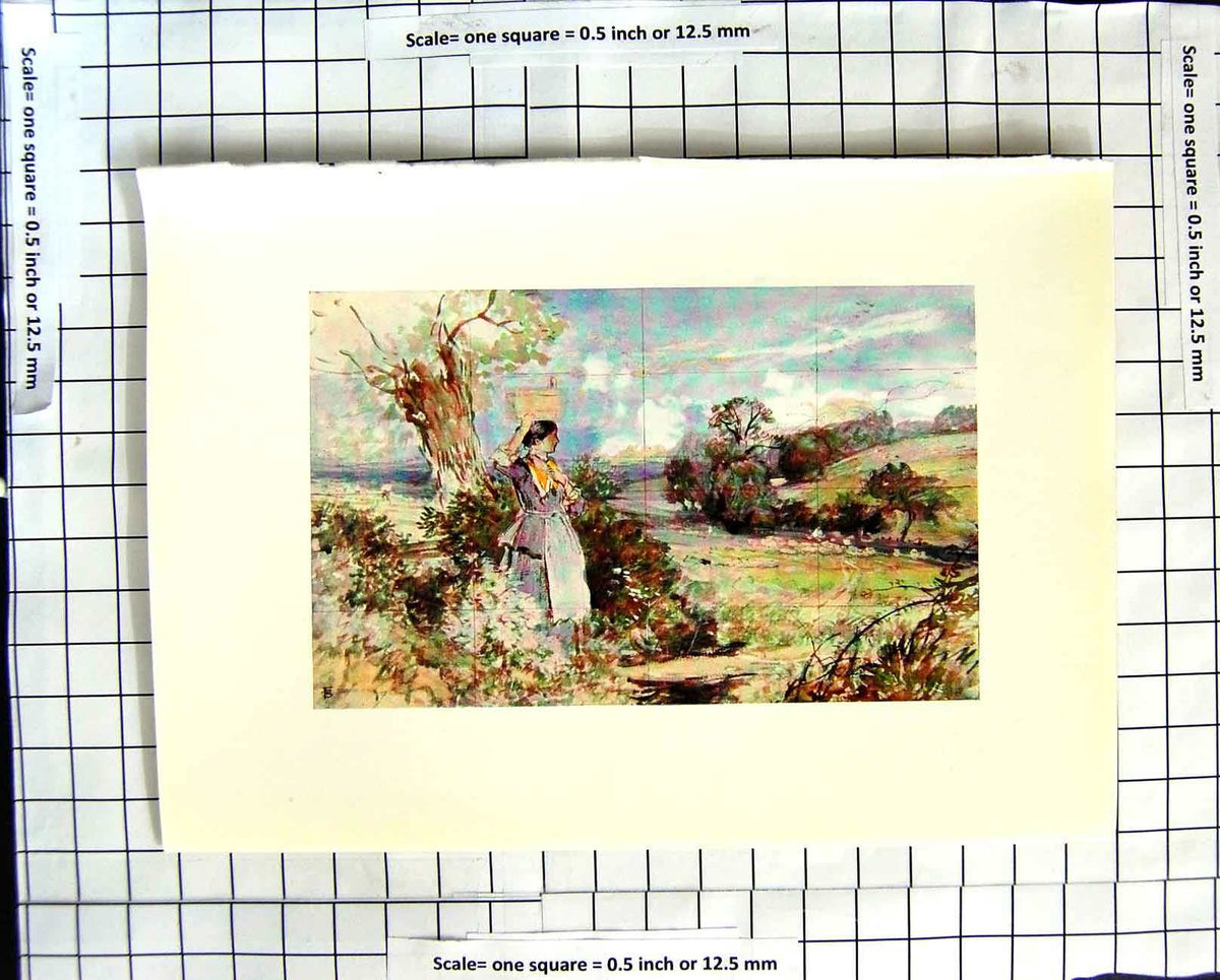 Old Antique Print C1907 Colour Plate Morland Milkmaid Bucket Countryside 20th