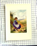 Old Antique Print C1907 Colour Plate Morland Little Girl Primroses Flower 20th