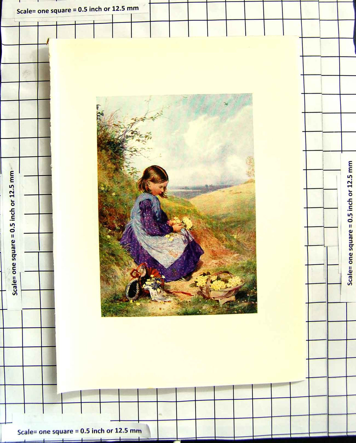 Old Antique Print C1907 Colour Plate Morland Little Girl Primroses Flower 20th