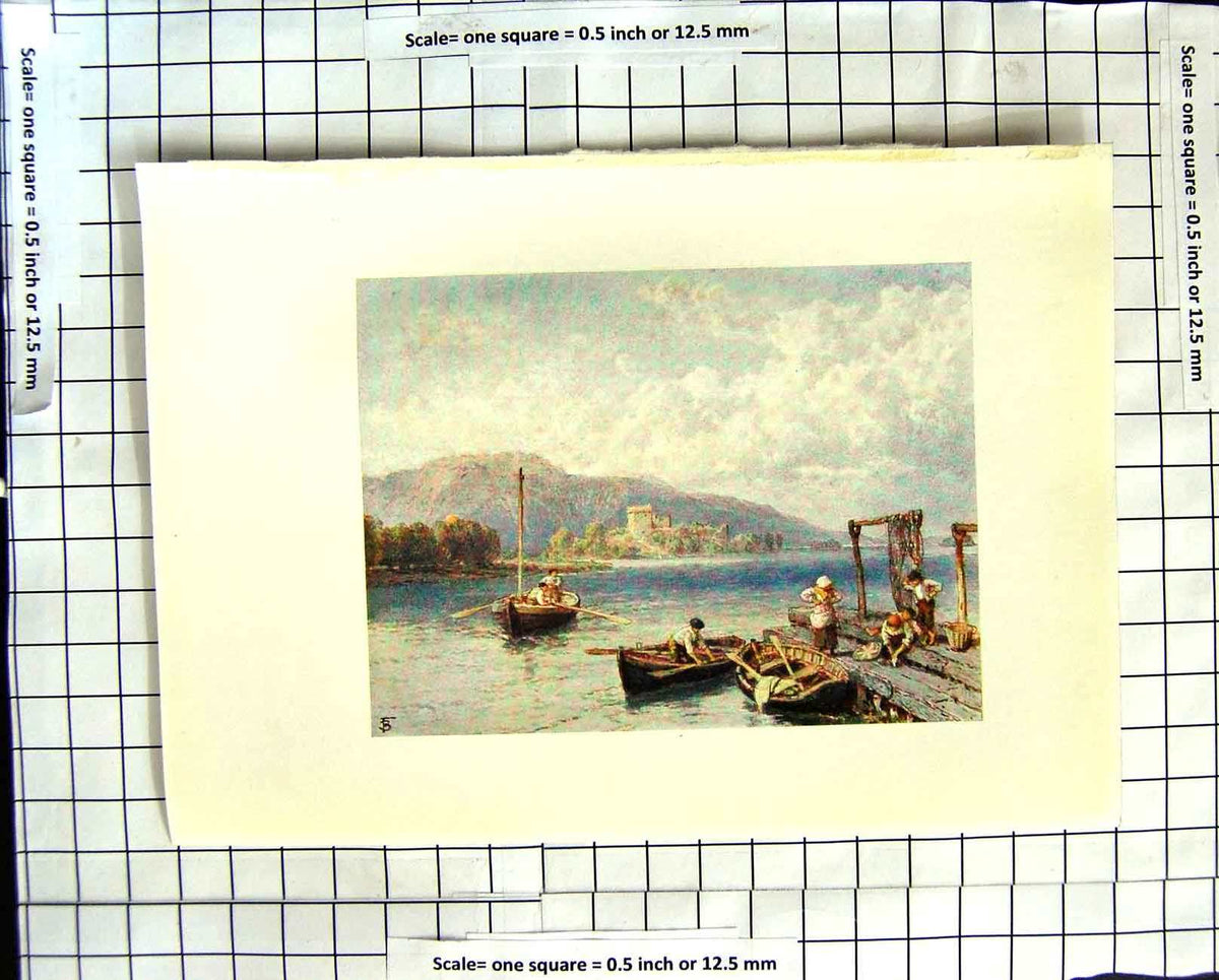 Original Old Antique Print C1907 Colour Plate Morland Lochleven Castle Scotland