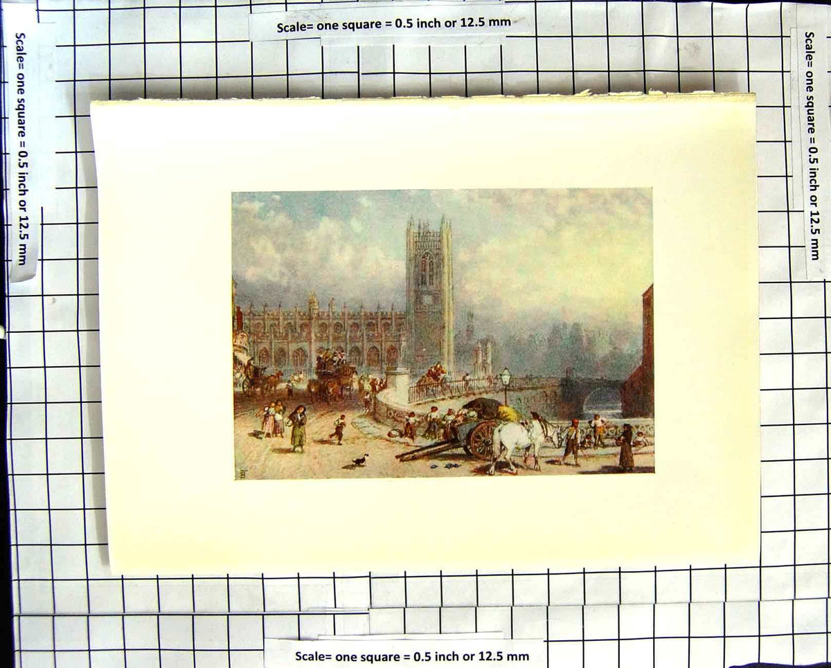 Original Old Antique Print C1907 Colour Plate Morland Manchester Cathedral 20th