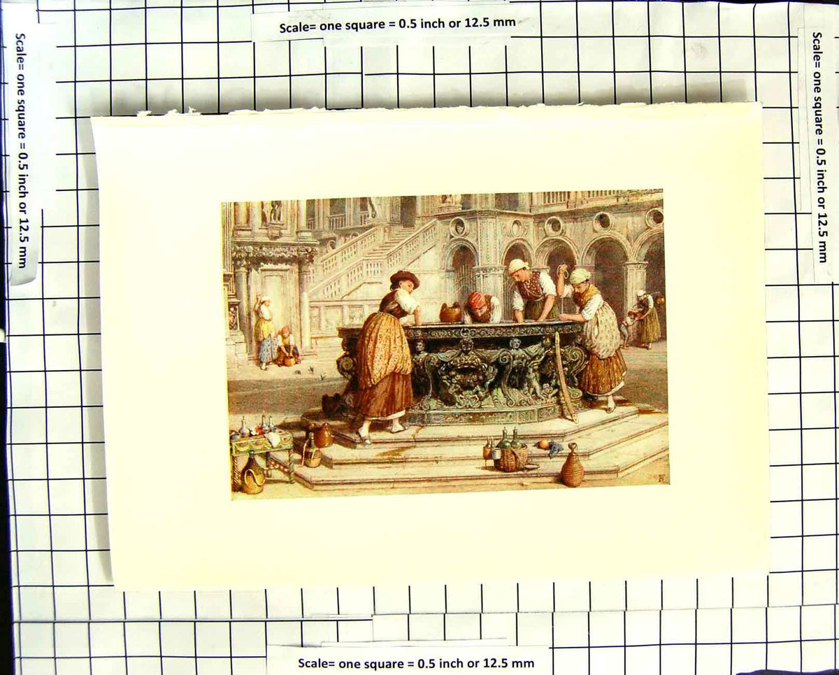 Old Antique Print C1907 Plate Morland Well Courtyard Ducal Palace Venice 20th