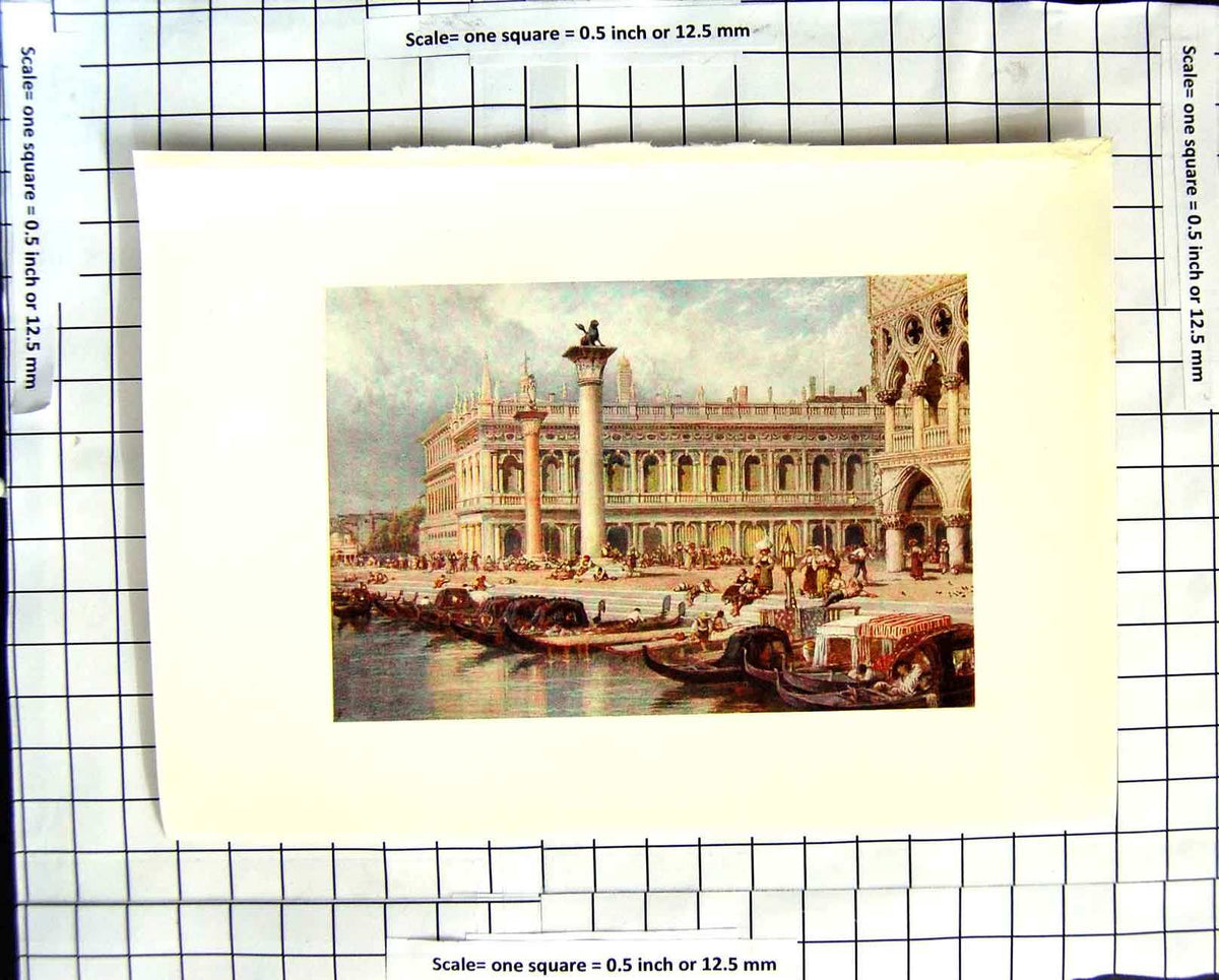 Original Old Antique Print C1907 Colour Plate Morland Library Piazzetta Venice
