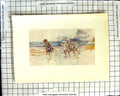 Old Antique Print C1907 Colour Plate Morland Children Paddling Beach Sea 20th