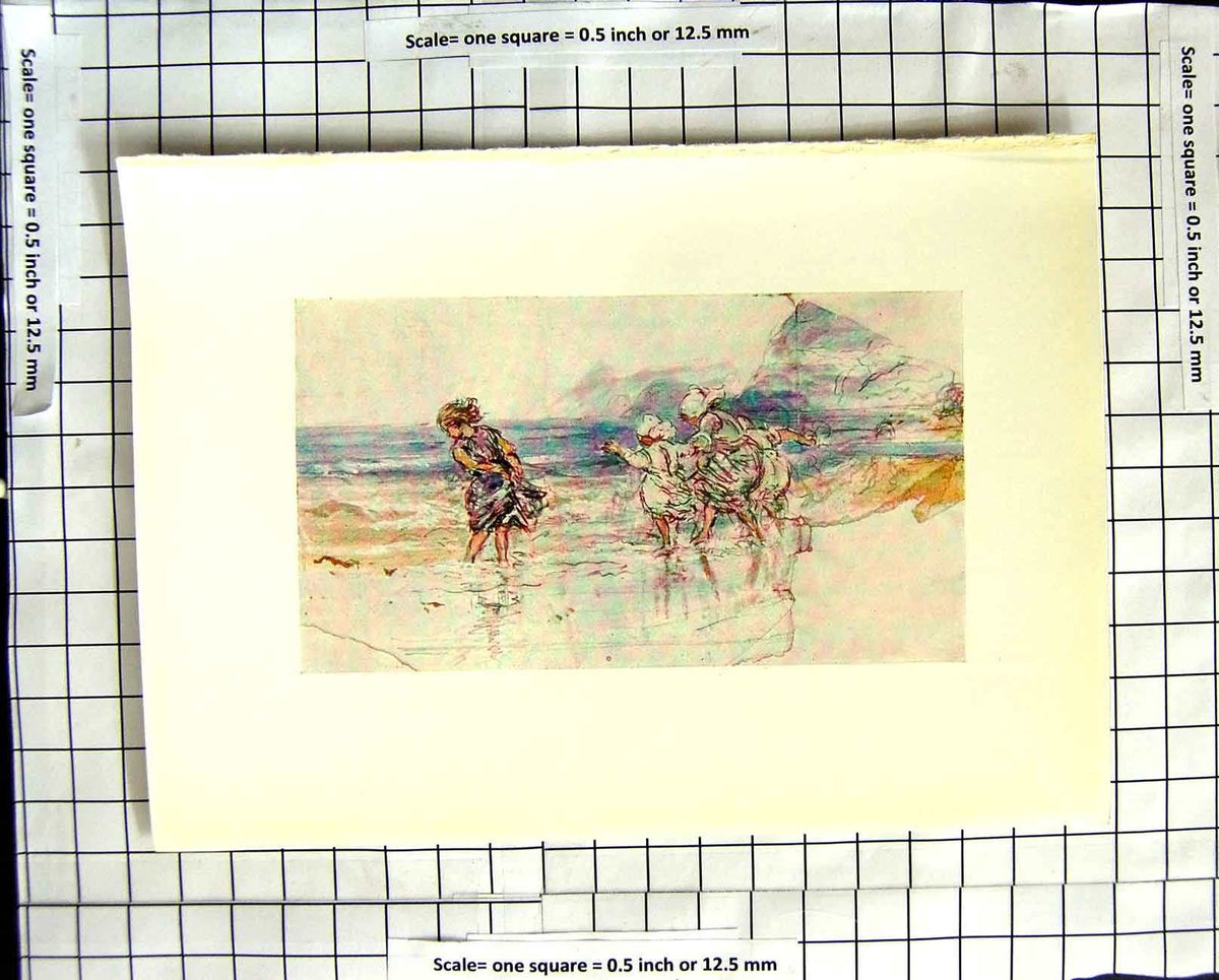 Old Antique Print C1907 Colour Plate Morland Children Paddling Beach Sea 20th