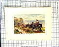 Original Old Antique Print C1907 Colour Plate Morland Donkey Cart Beach Cliffs