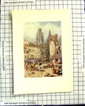 Original Old Antique Print C1907 Colour Plate Morland View Market Place Rouen