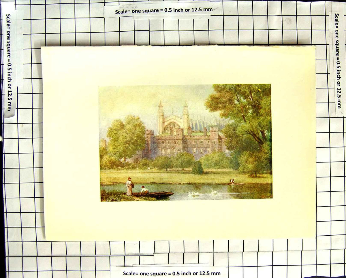 Original Old Antique Print View Eton College Lake C1907 Colour Plate Morland