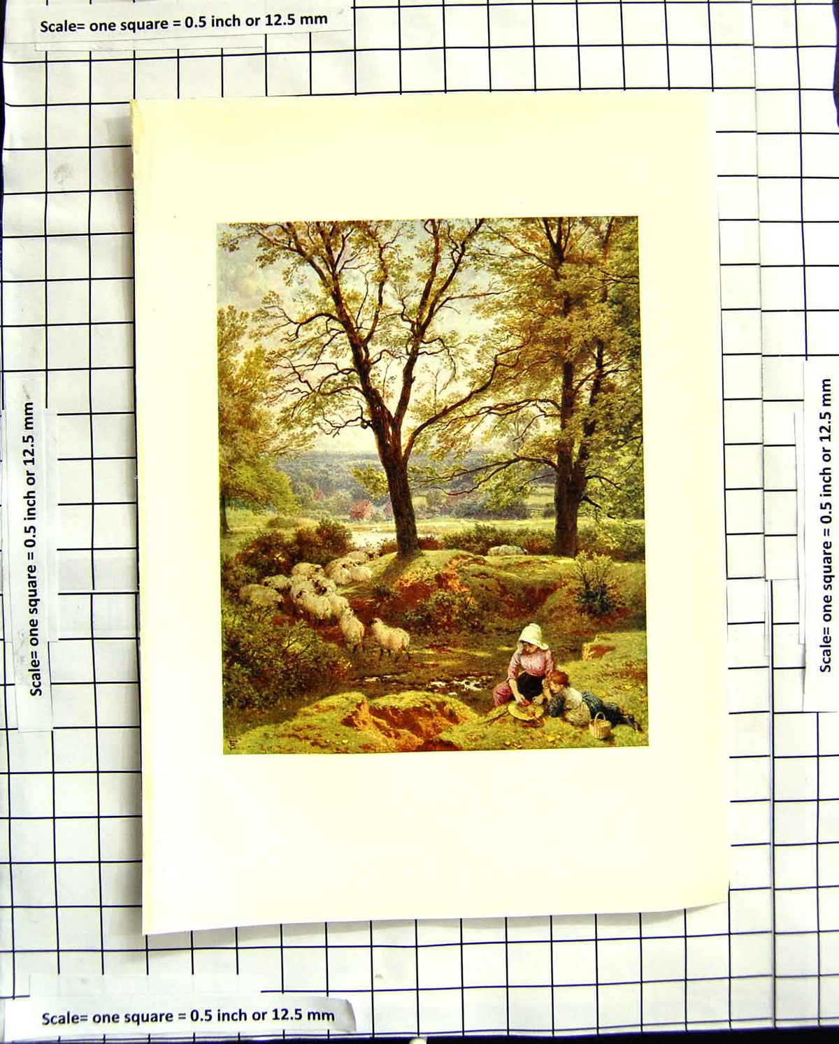 Old Antique Print C1907 Colour Plate Morland Summer Scene Sheep Children 20th