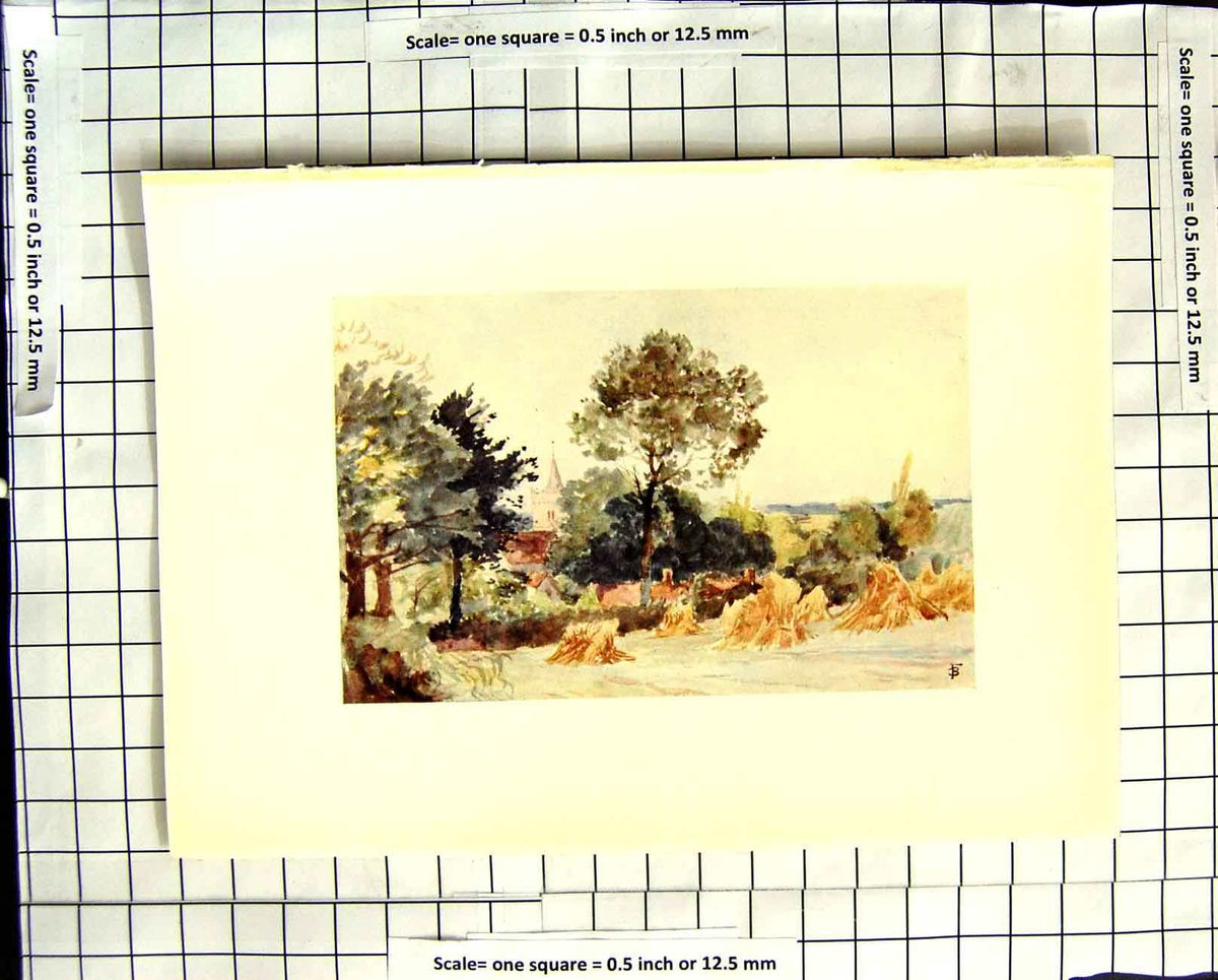 Original Old Antique Print C1907 Colour Plate Morland View Witley Church 20th