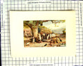 Original Old Antique Print C1907 Colour Plate Morland Village Inn Horses Birds