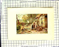 Old Antique Print C1907 Colour Plate Morland Children House Flowers Cat 20th