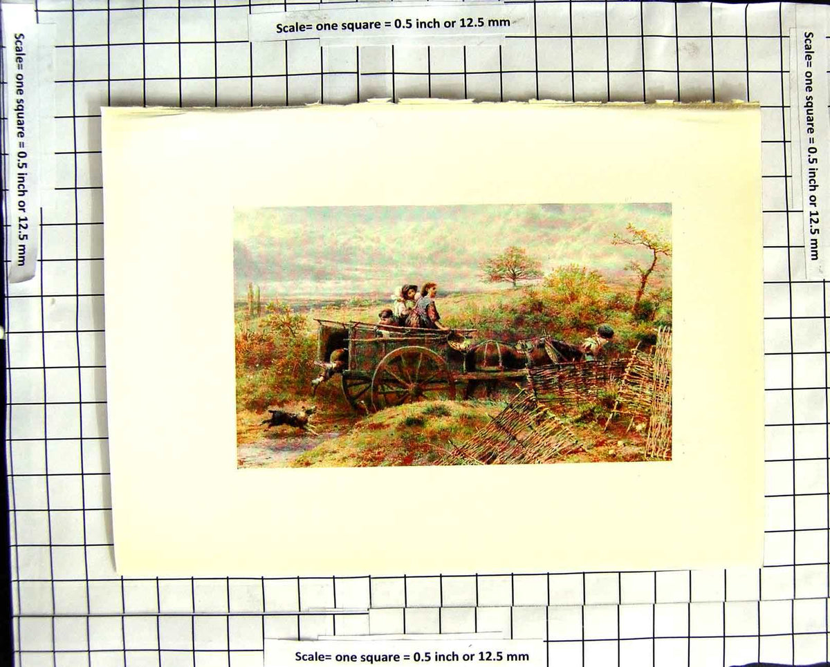 Original Old Antique Print C1907 Colour Plate Morland Farm Cart Going To Market