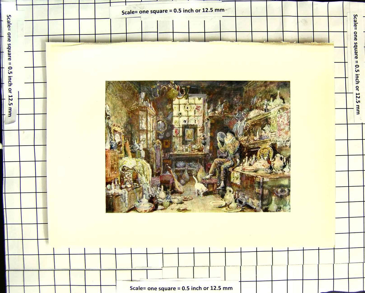 Original Old Antique Print C1907 Colour Plate Morland Curiosity Shop 20th