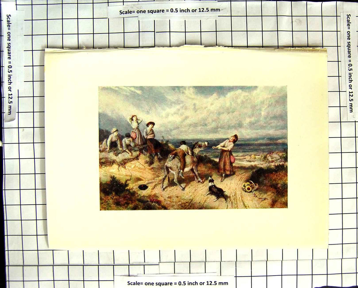 Old Antique Print C1907 Colour Plate Morland Donkey Beach Scene Children 20th