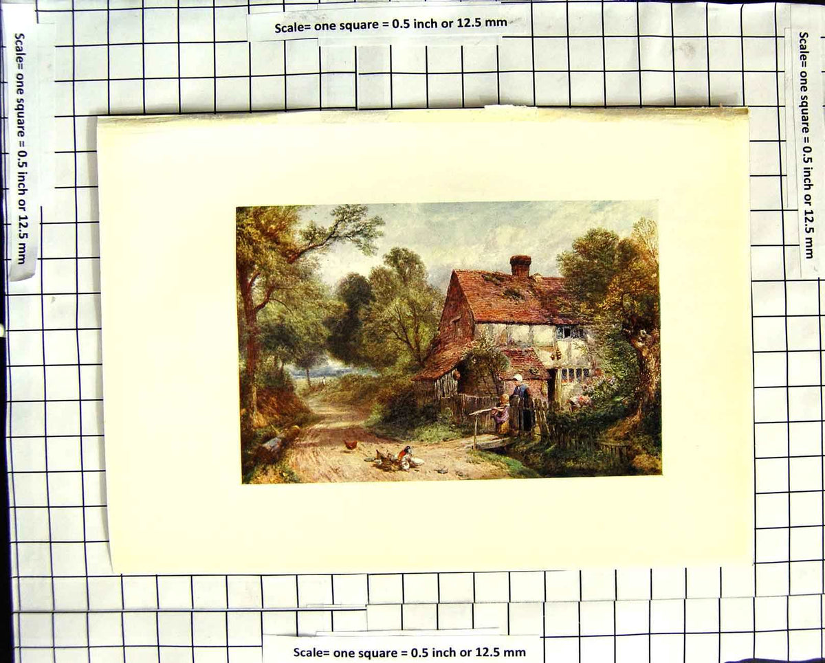 Original Old Antique Print View Surrey Cottage C1907 Colour Plate Morland 20th