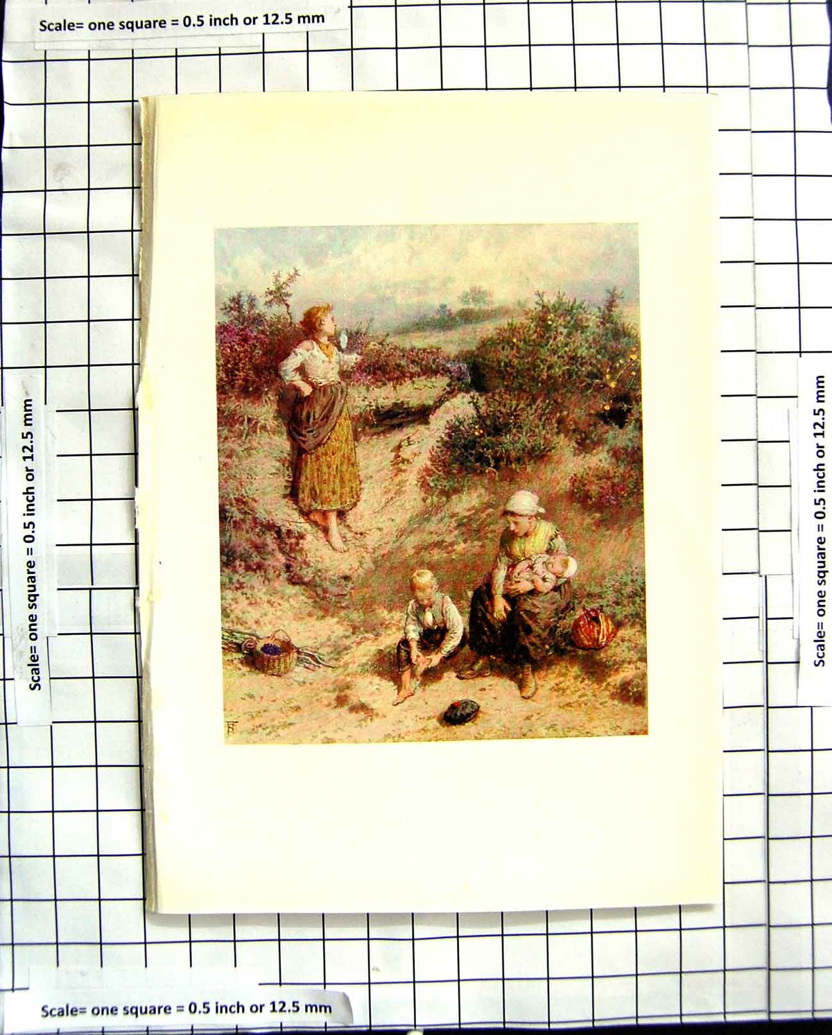 Old Antique Print C1907 Colour Plate Morland Gathering Blackberry Fruit 20th