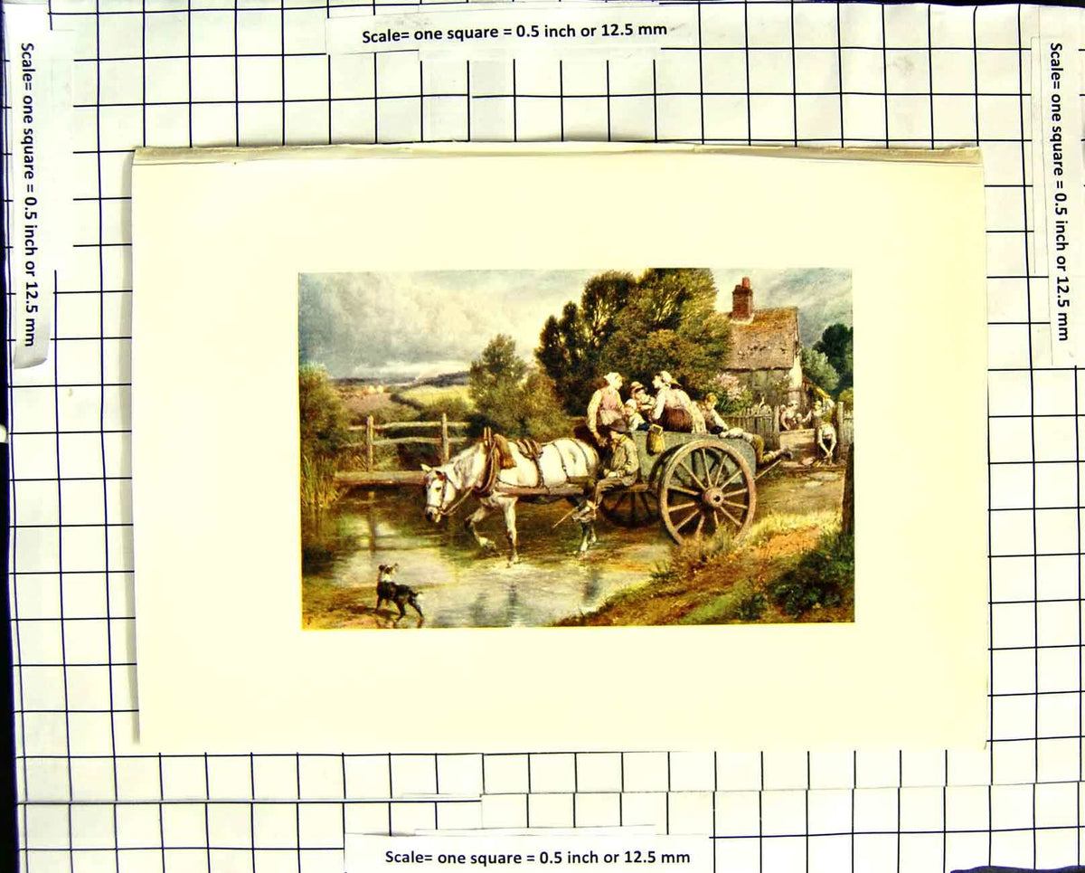 Old Antique Print C1907 Colour Plate Morland Horses Cart Crossing Brook 20th