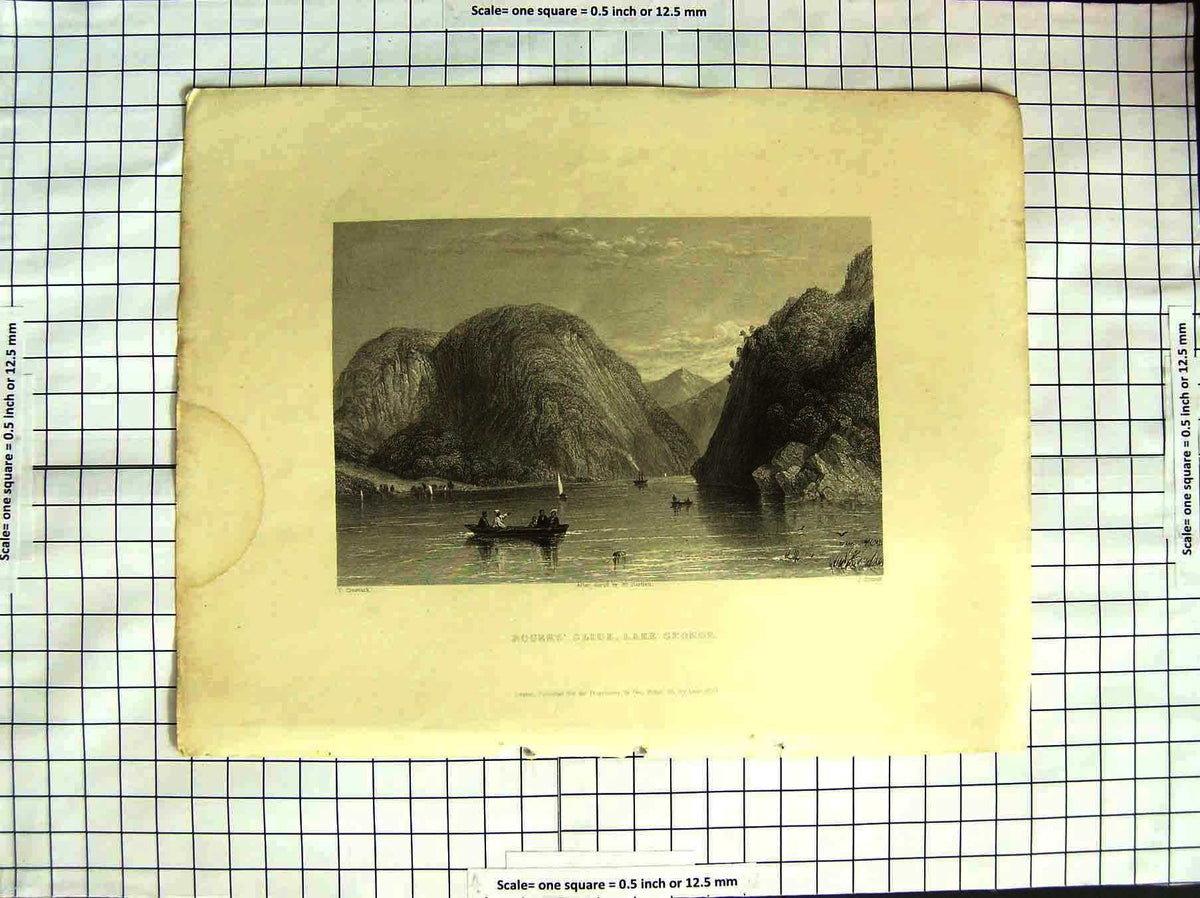 Old Antique Print America Bartlett 1839 Roger'S Slide Lake George Boats 19th