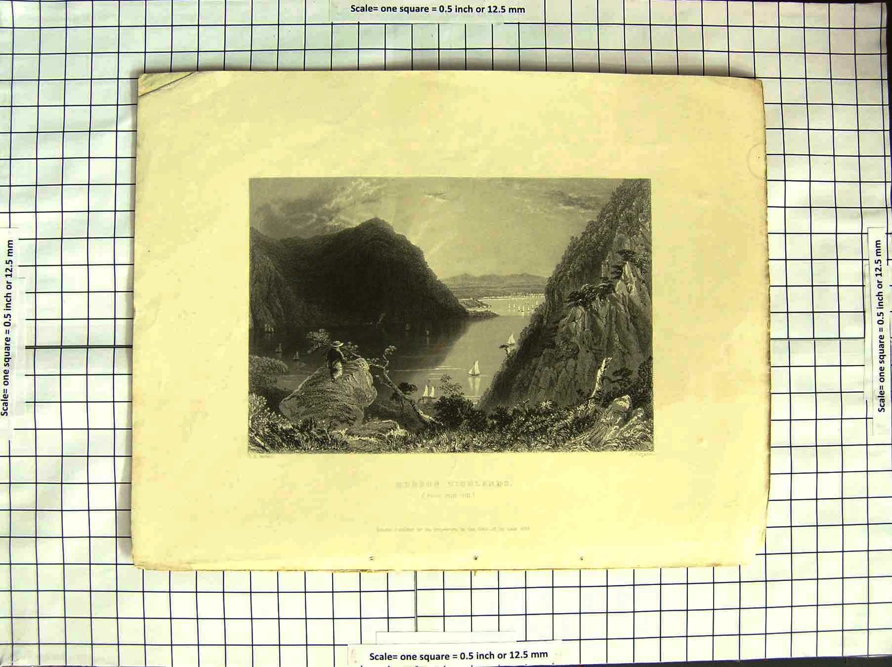 Old Antique Print America Bartlett 1838 Hudson River Highlands Bull Hill 19th