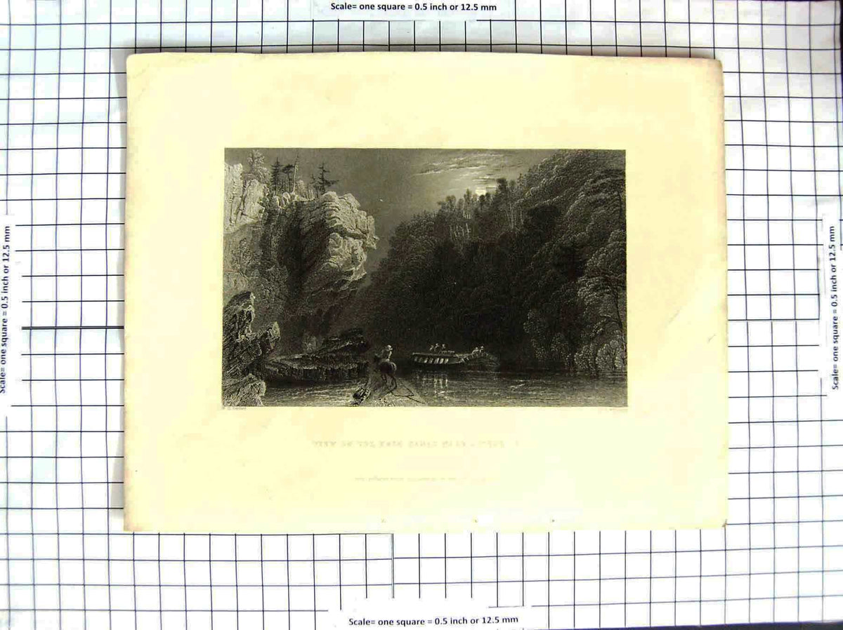 Original Old Antique Print America Bartlett 1838 Erie Canal Little Falls River